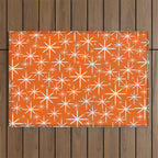 Twinkling Starbursts Mid Century Modern Pattern in Orange and White Outdoor Rug Gallery Image 1