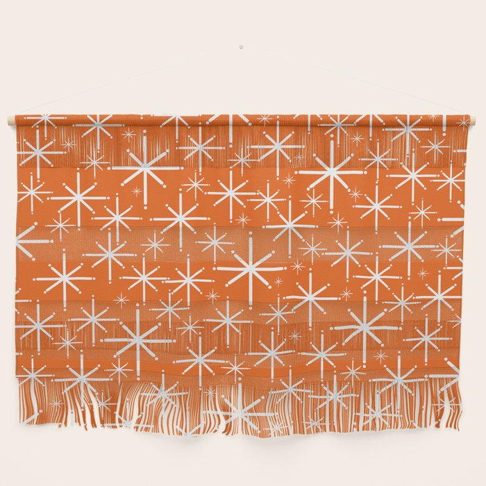 Twinkling Starbursts Mid Century Modern Pattern in Orange and White Wall Hanging Gallery Image 1