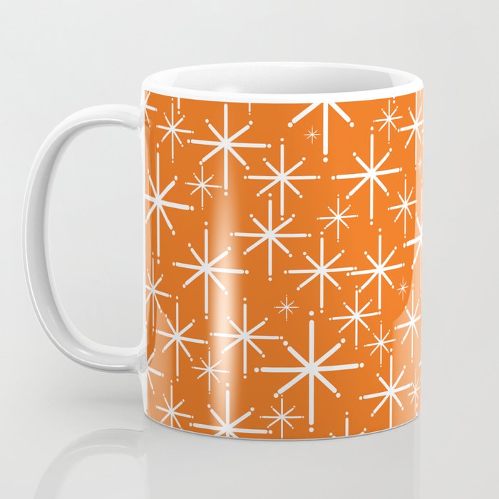 Twinkling Starbursts Mid Century Modern Pattern in Orange and White Coffee Mug Gallery Image 3