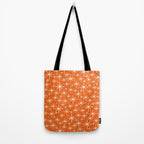 Twinkling Starbursts Mid Century Modern Pattern in Orange and White Tote Bag Gallery Image 2