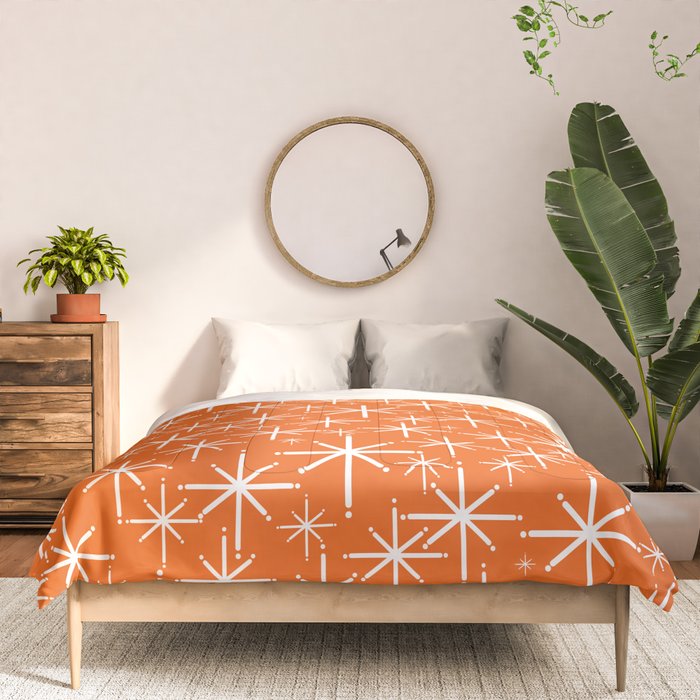 Twinkling Starbursts Mid Century Modern Pattern in Orange and White Comforter Gallery Image 3