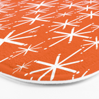 Twinkling Starbursts Mid Century Modern Pattern in Orange and White Bath Mat Gallery Image 3