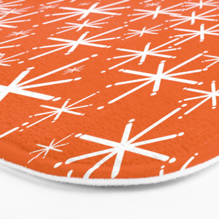 Twinkling Starbursts Mid Century Modern Pattern in Orange and White Bath Mat Gallery Image 3