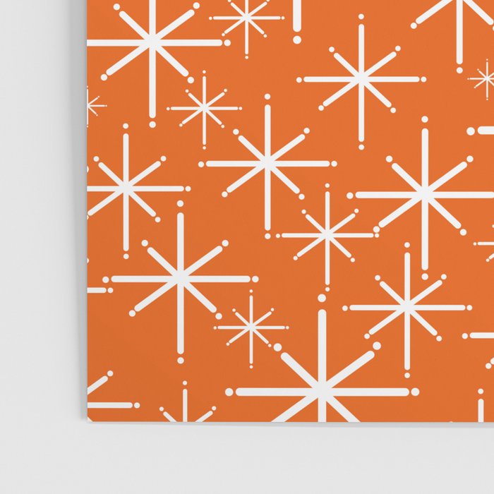 Twinkling Starbursts Mid Century Modern Pattern in Orange and White Poster Gallery Image 3