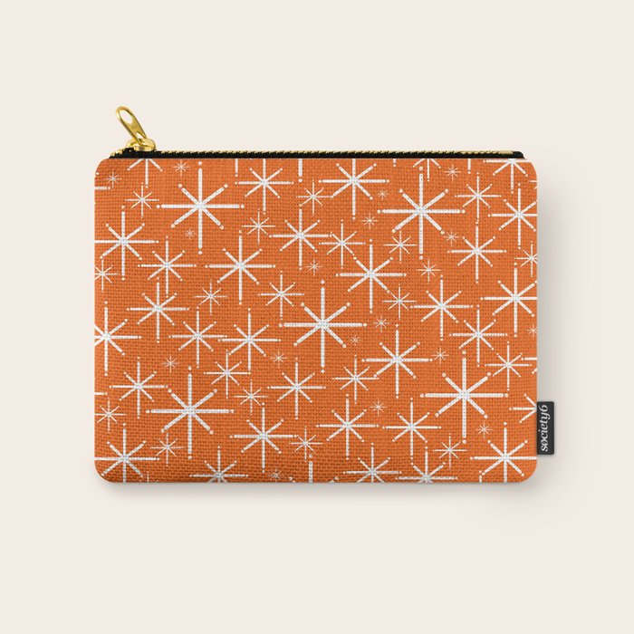 Twinkling Starbursts Mid Century Modern Pattern in Orange and White Carry All Pouch Gallery Image 1
