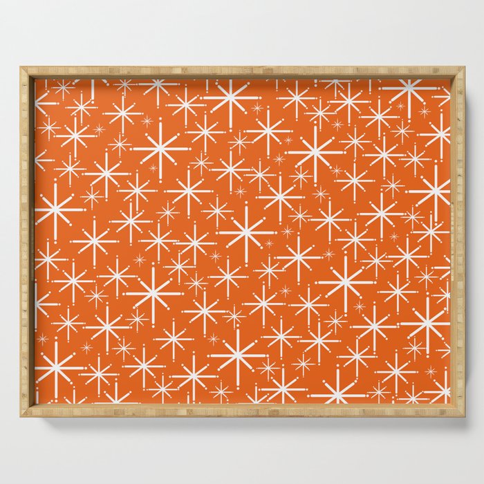 Twinkling Starbursts Mid Century Modern Pattern in Orange and White Serving Tray Gallery Image 1