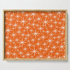 Twinkling Starbursts Mid Century Modern Pattern in Orange and White Serving Tray Gallery Image 1