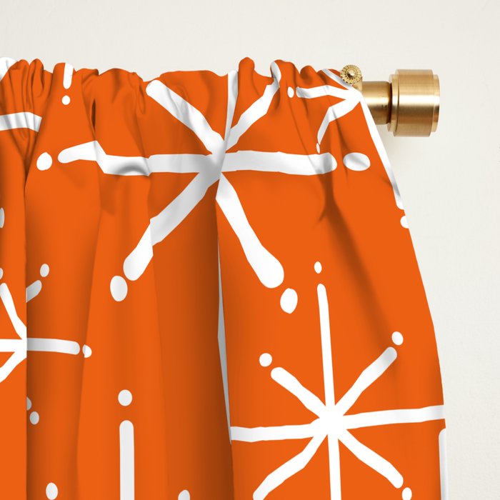 Twinkling Starbursts Mid Century Modern Pattern in Orange and White Window Curtain Gallery Image 2