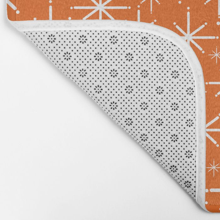 Twinkling Starbursts Mid Century Modern Pattern in Orange and White Bath Mat Gallery Image 2