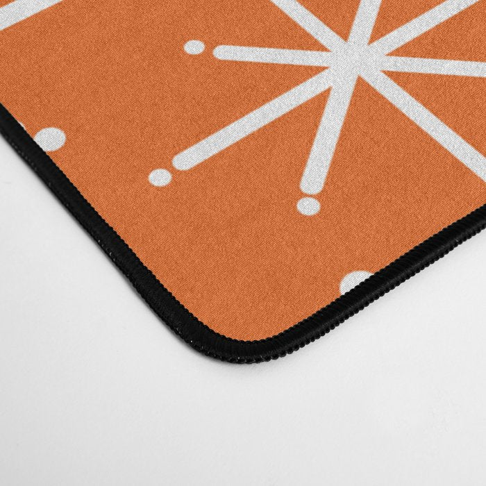 Twinkling Starbursts Mid Century Modern Pattern in Orange and White Desk Mat Gallery Image 4