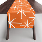 Twinkling Starbursts Mid Century Modern Pattern in Orange and White Table Runner Gallery Image 1