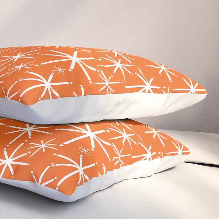 Twinkling Starbursts Mid Century Modern Pattern in Orange and White Pillow Sham Gallery Image 3