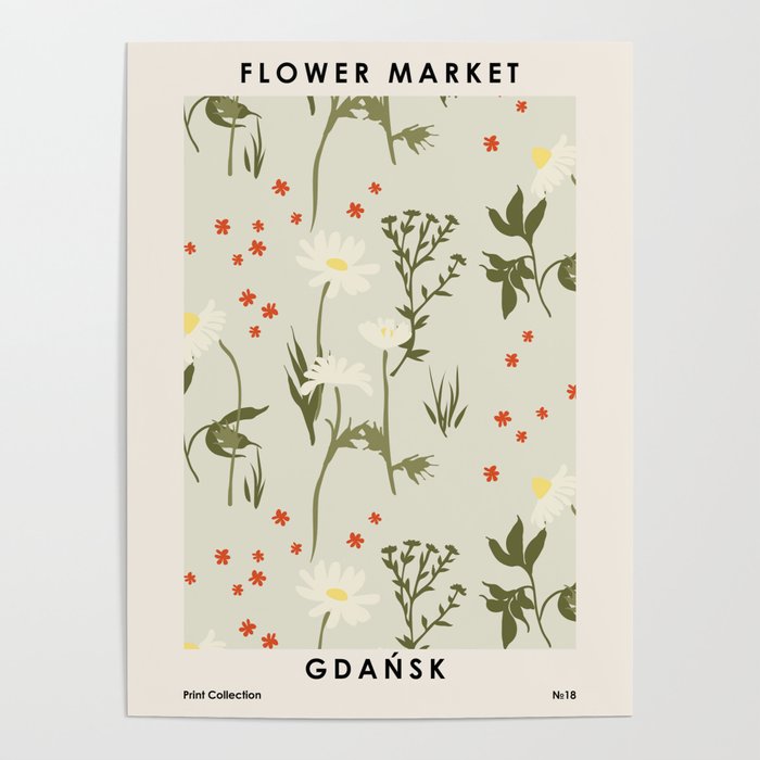 Flower market, Gdansk, Botanical Vintage art Poster Gallery Image 1