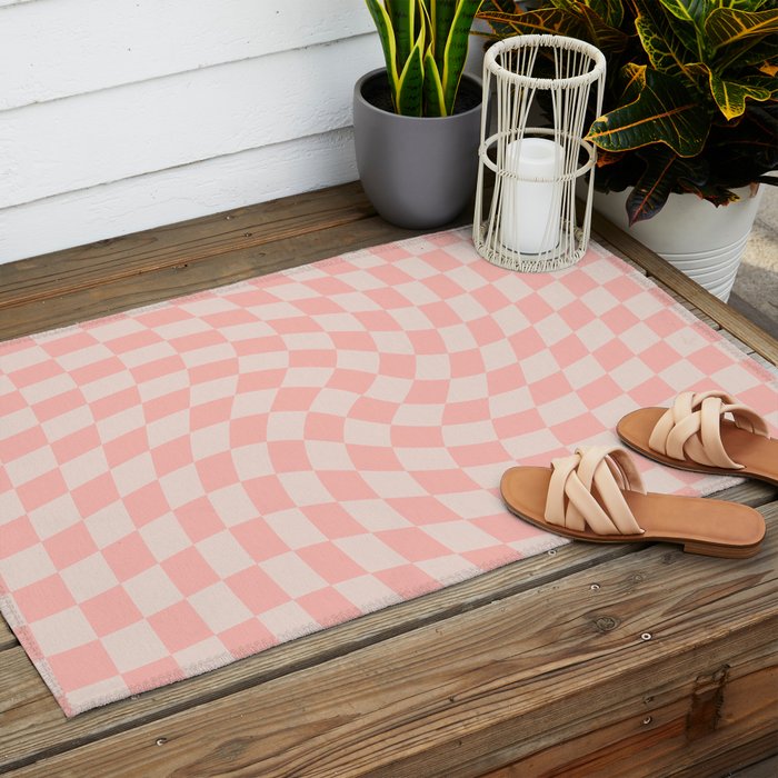 Check VII - Pink Twist â Checkerboard Print Outdoor Rug Gallery Image 2