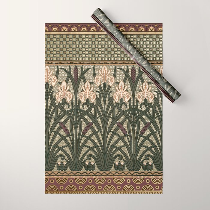 William Morris Iris Golden Green Art Wrapping Paper Gallery Image 1