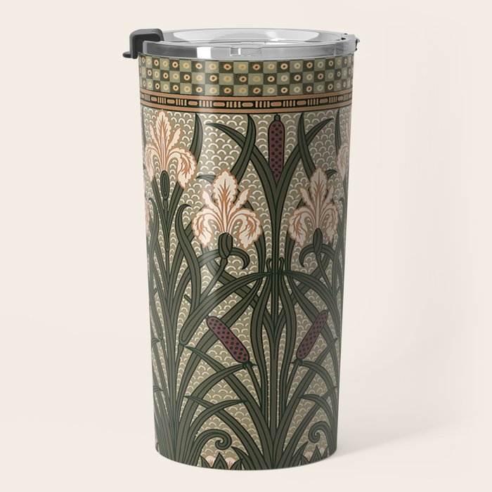 William Morris Iris Golden Green Art Travel Mug Gallery Image 3