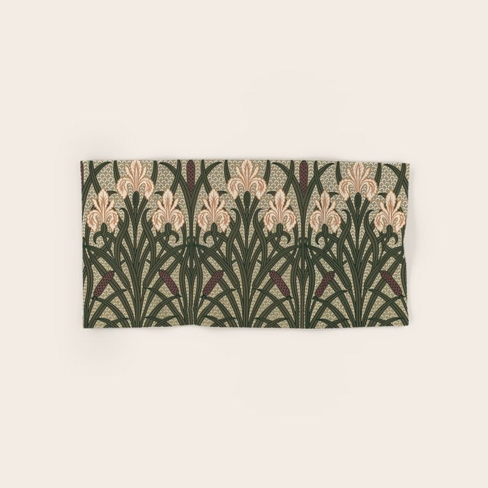 William Morris Iris Golden Green Art Bath Towel Gallery Image 1