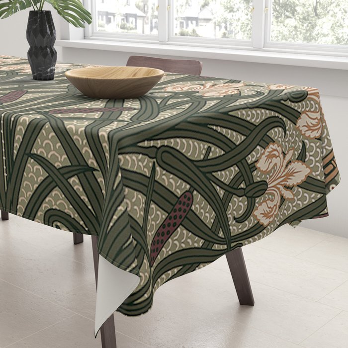 William Morris Iris Golden Green Art Tablecloth Gallery Image 3