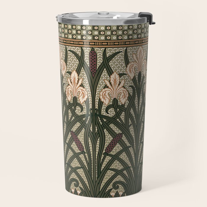 William Morris Iris Golden Green Art Travel Mug Gallery Image 2