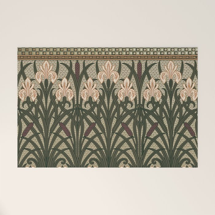 William Morris Iris Golden Green Art Welcome Mat Gallery Image 1