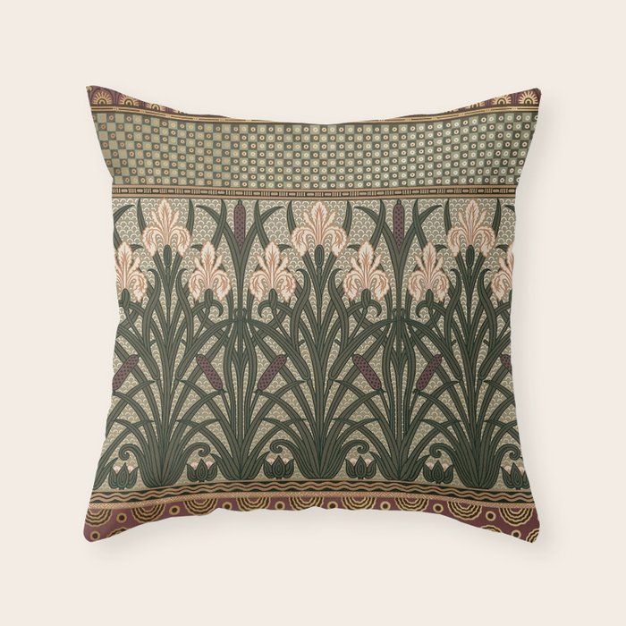 William Morris Iris Golden Green Art Throw Pillow Gallery Image 6