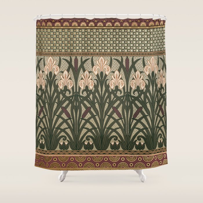 William Morris Iris Golden Green Art Shower Curtain Gallery Image 1