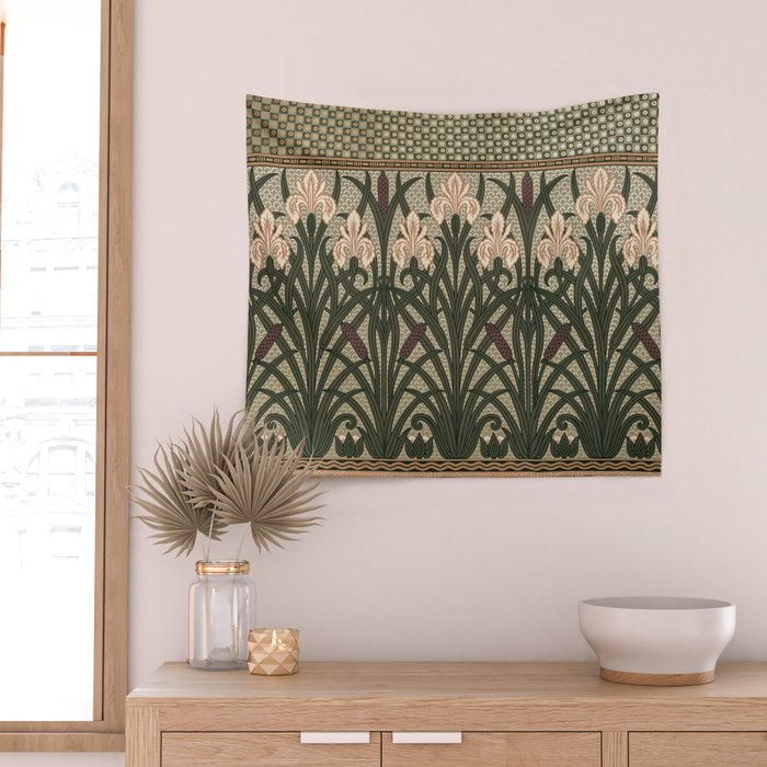 William Morris Iris Golden Green Art Wall Tapestry Gallery Image 2