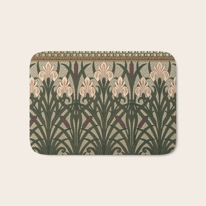 William Morris Iris Golden Green Art Bath Mat Gallery Image 1