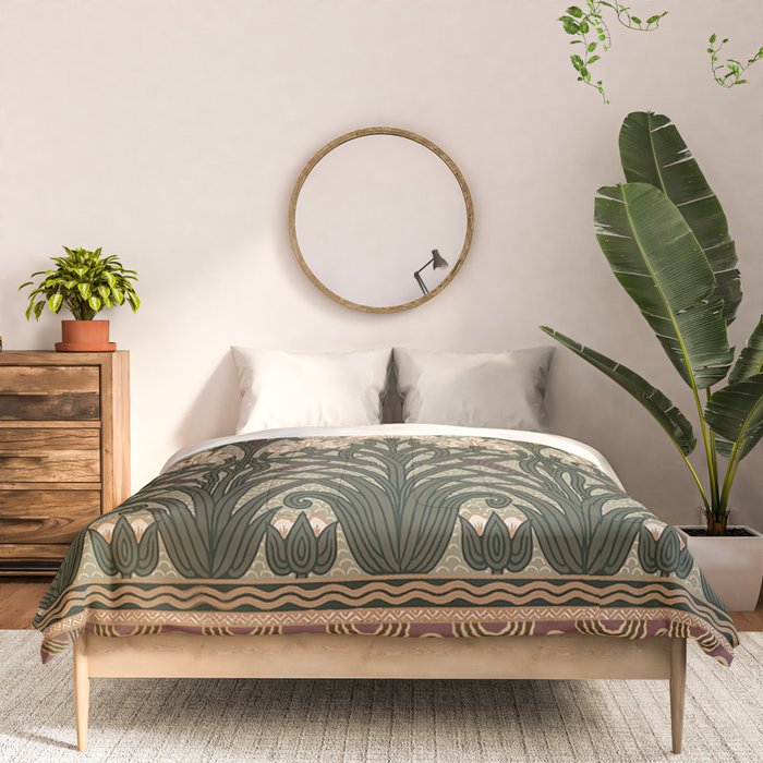 William Morris Iris Golden Green Art Comforter Gallery Image 3