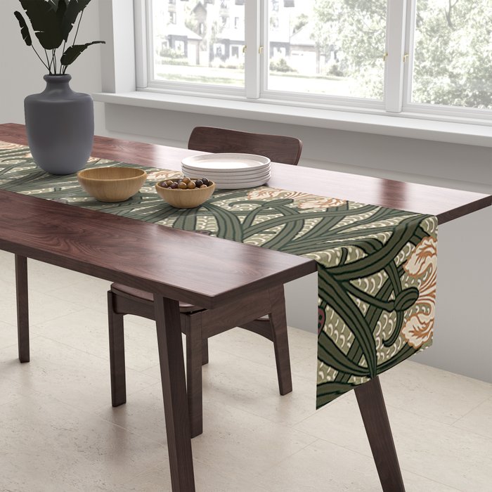 William Morris Iris Golden Green Art Table Runner Gallery Image 2