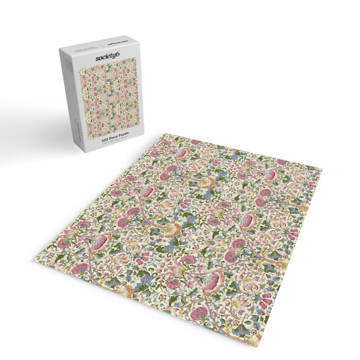William Morris Vintage Lodden Blush Pink & Woad Blue Jigsaw Puzzle Gallery Image 2