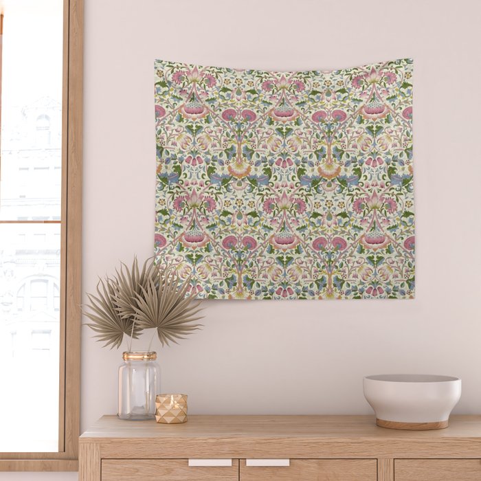 William Morris Vintage Lodden Blush Pink & Woad Blue Wall Tapestry Gallery Image 2