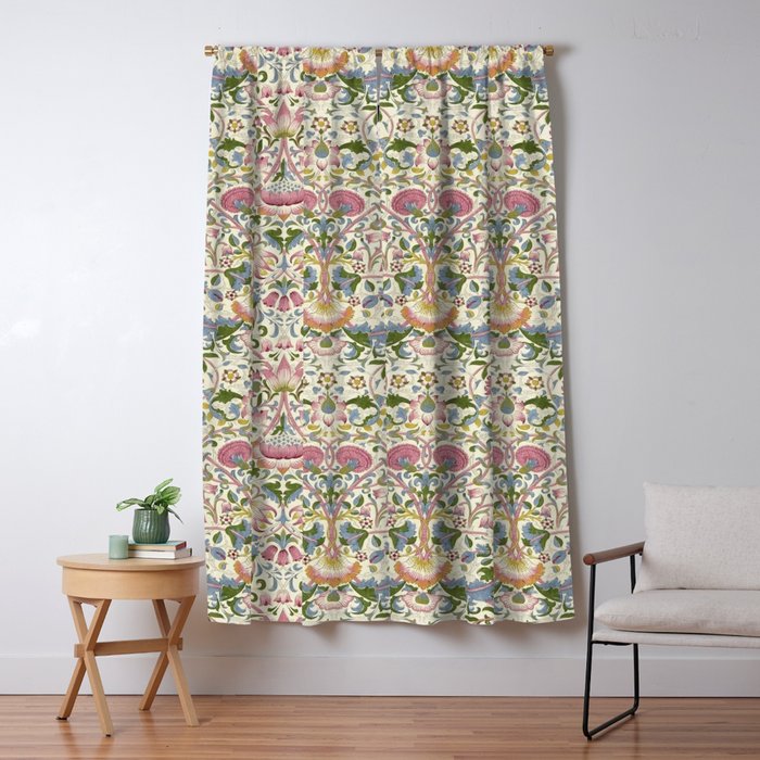 William Morris Vintage Lodden Blush Pink & Woad Blue Window Curtain Gallery Image 5