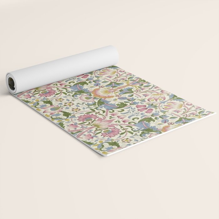 William Morris Vintage Lodden Blush Pink & Woad Blue Yoga Mat Gallery Image 2