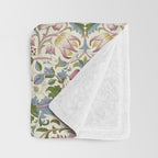 William Morris Vintage Lodden Blush Pink & Woad Blue Throw Blanket Gallery Image 3