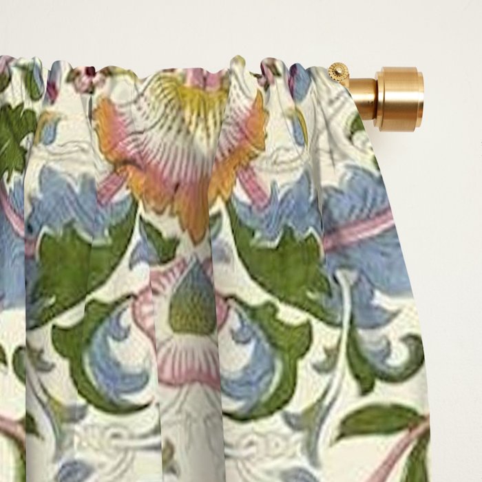 William Morris Vintage Lodden Blush Pink & Woad Blue Window Curtain Gallery Image 2