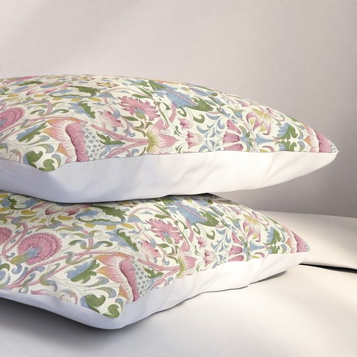 William Morris Vintage Lodden Blush Pink & Woad Blue Pillow Sham Gallery Image 3