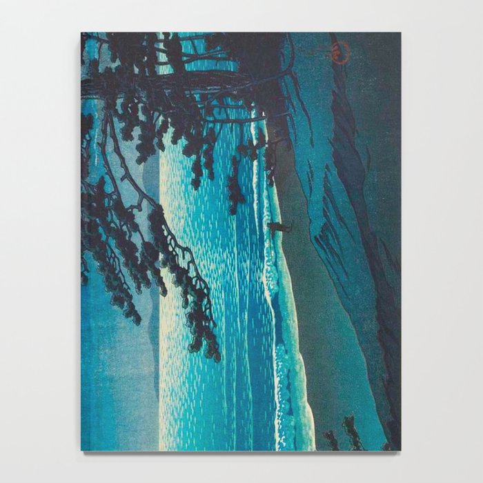 Vintage Japanese Woodblock Print Moonlight Over Ocean Japanese Landscape Tall Tree Silhouette Notebook Gallery Image 4