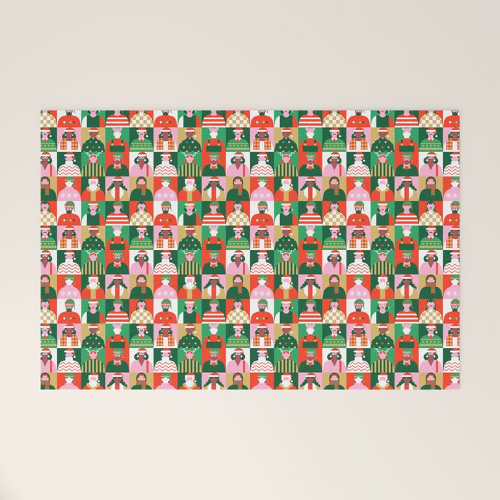 Diverse festive christmas people pattern Welcome Mat Gallery Image 1