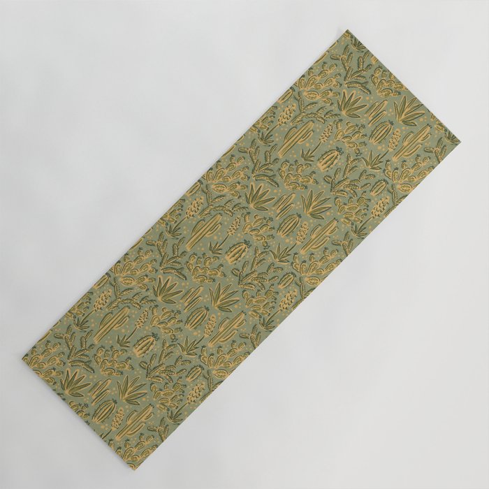 Cactus Desert - green and gold Yoga Mat Gallery Image 1