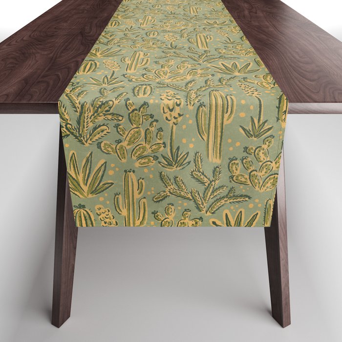 Cactus Desert - green and gold Table Runner Gallery Image 1
