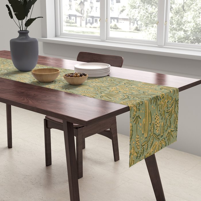 Cactus Desert - green and gold Table Runner Gallery Image 2