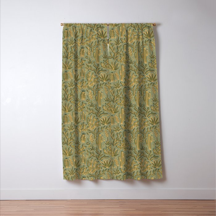 Cactus Desert - green and gold Window Curtain Gallery Image 3