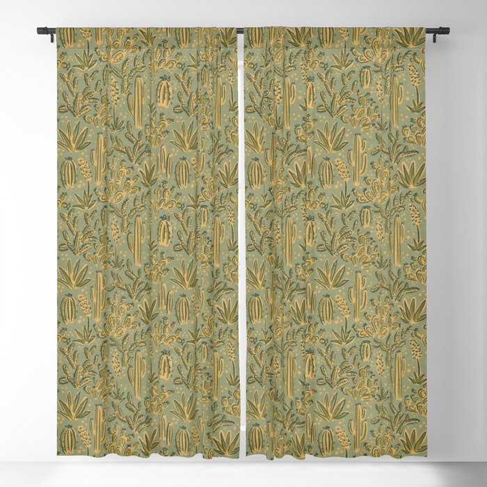 Cactus Desert - green and gold Window Curtain Gallery Image 5