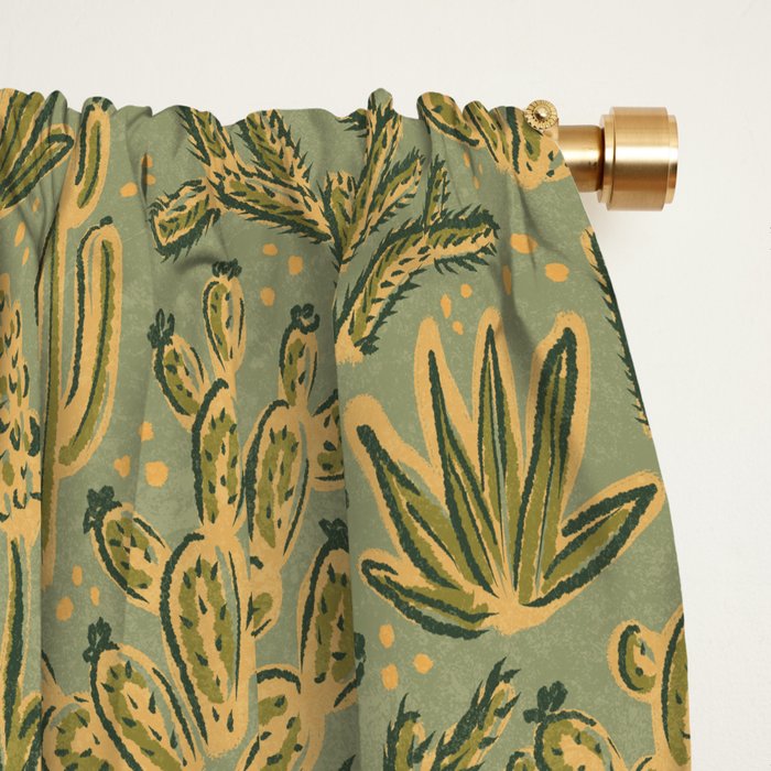 Cactus Desert - green and gold Window Curtain Gallery Image 2