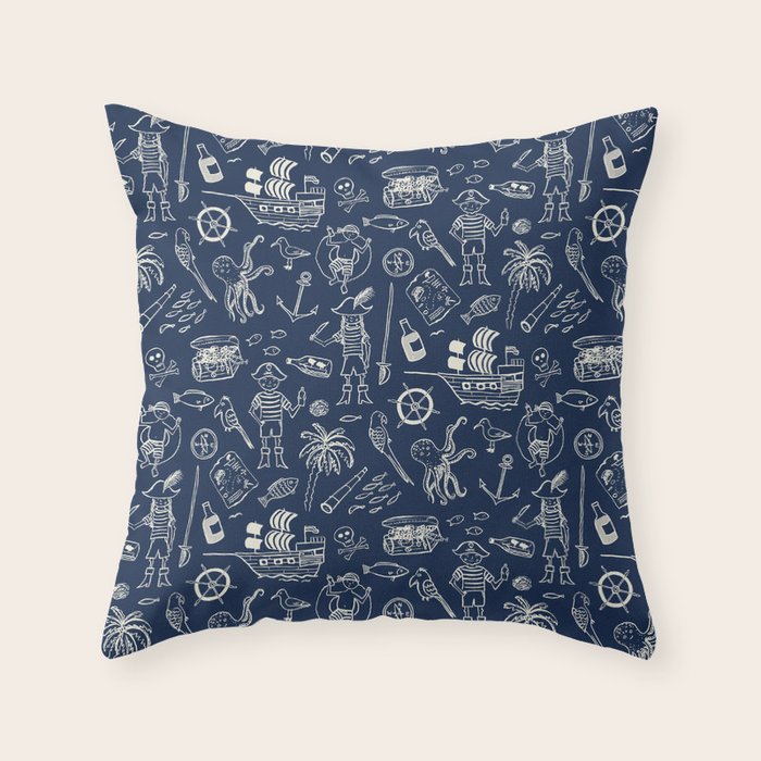 Pirate Play - Blue Throw Pillow Gallery Image 6