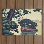 Autumn Rain in Yama - Summer Green Island Forest Ukiyoe Nature Landscape Outdoor Rug Gallery Image 1