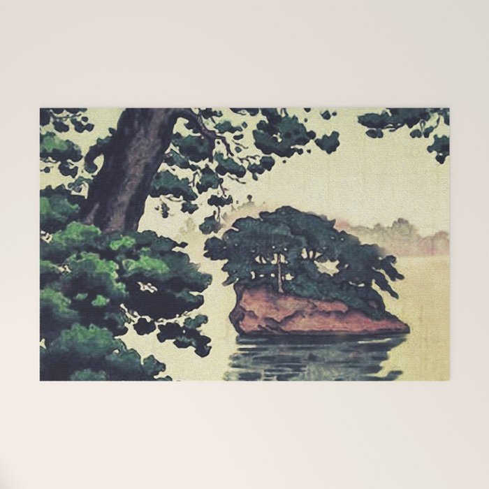 Autumn Rain in Yama - Summer Green Island Forest Ukiyoe Nature Landscape Welcome Mat Gallery Image 1
