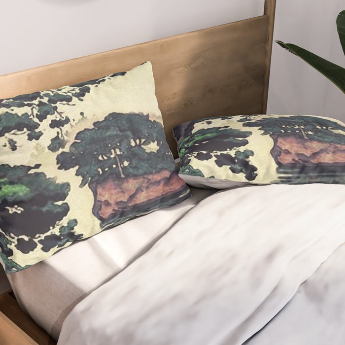 Autumn Rain in Yama - Summer Green Island Forest Ukiyoe Nature Landscape Pillow Sham Gallery Image 2