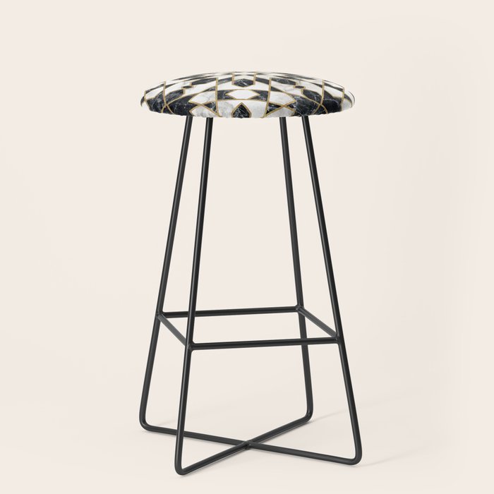 Black and white marble Moroccan mosaic Stool Gallery Image 1
